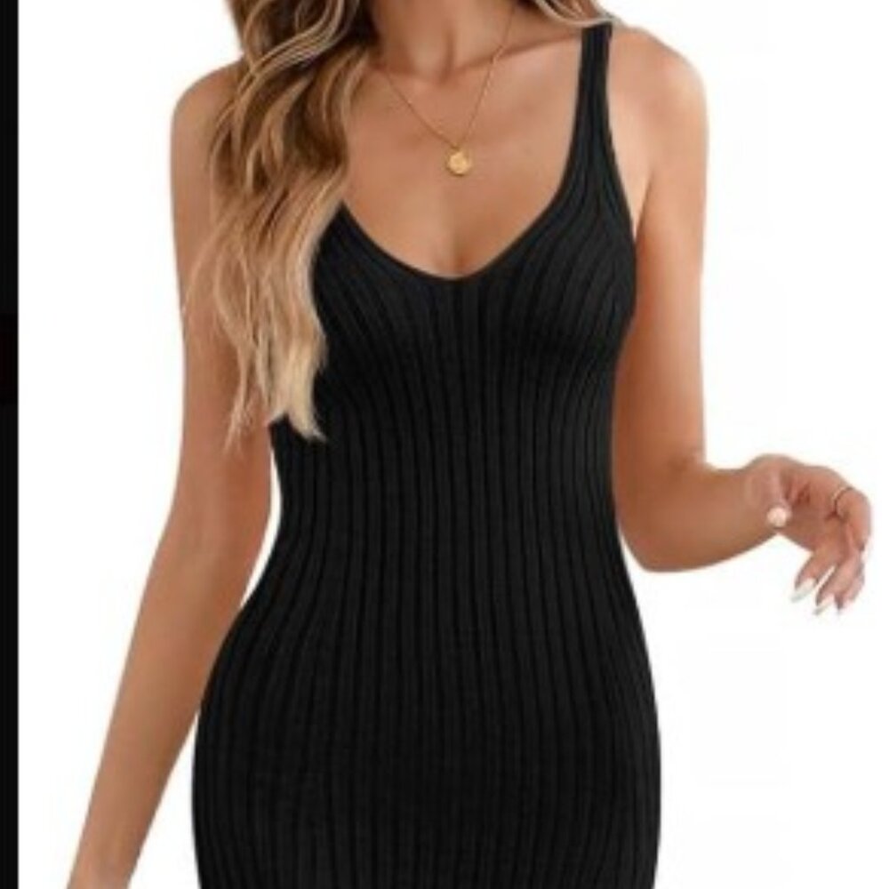 V NECK KNIT MIDI BODYCON DRESS